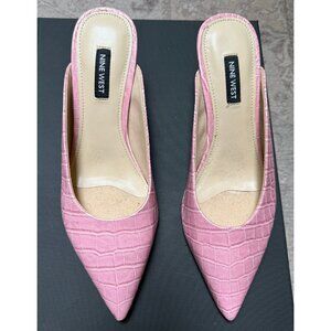 Candy Pink Kitten Heel Mules – Faux Alligator